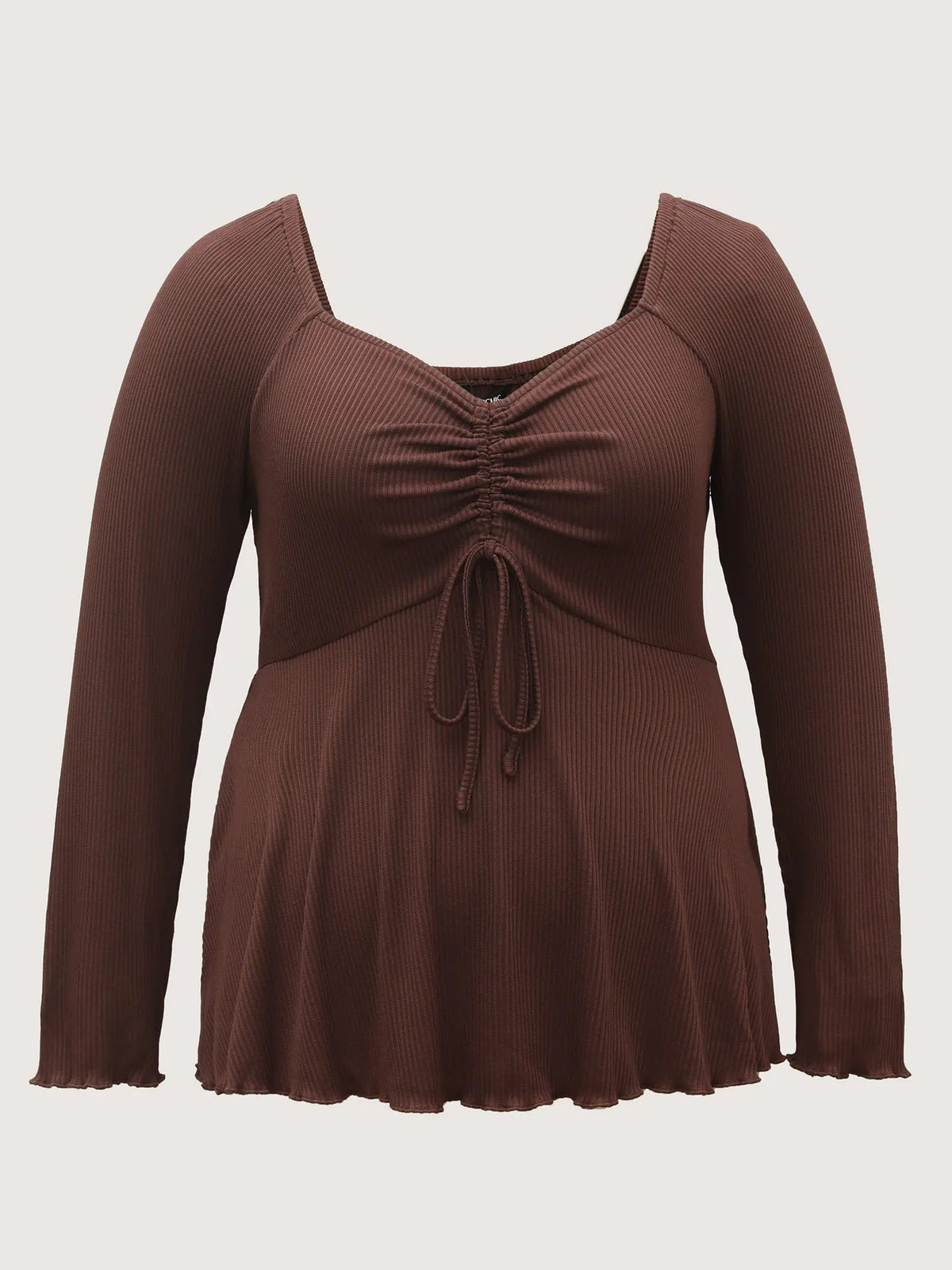 Plus Size Ribbed Spandex Blouse with Drawstring Bodice