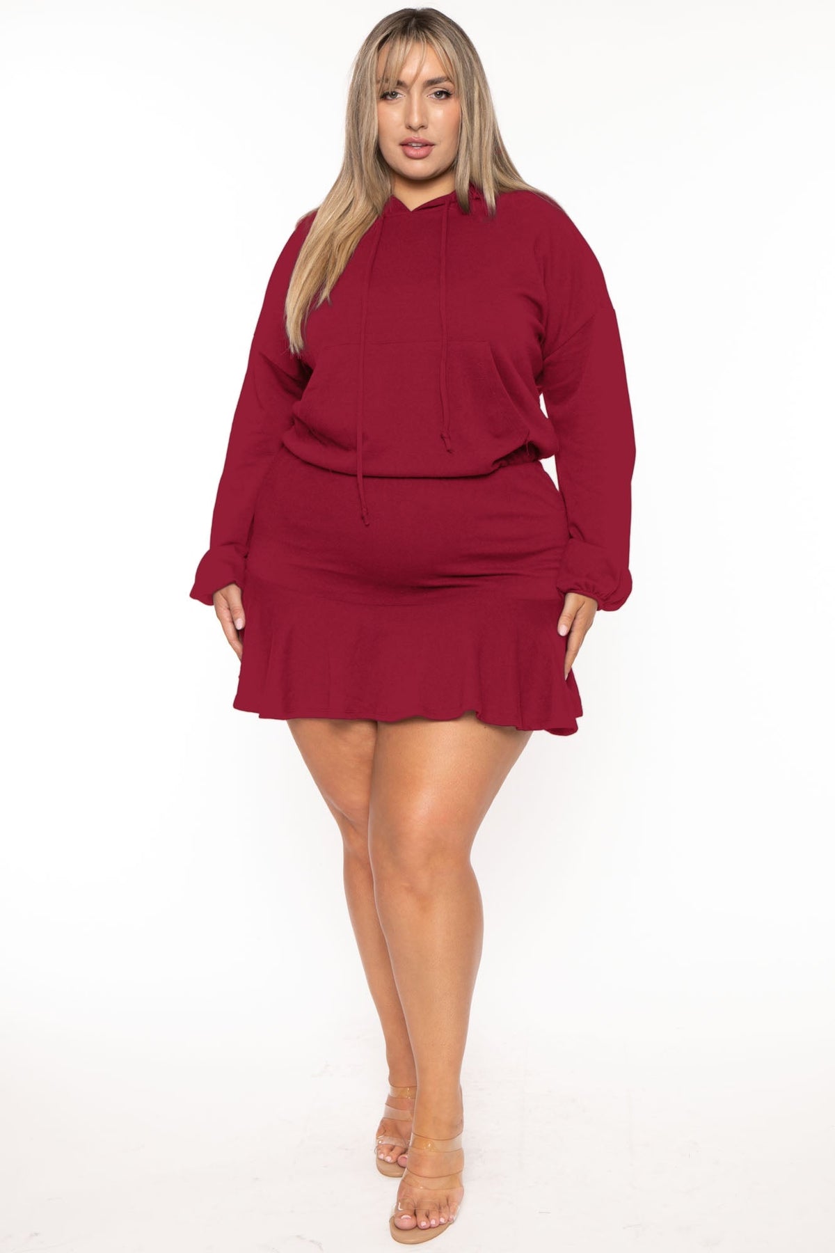 Plus Size Tracie Hoodie Mini Dress - Burgundy
