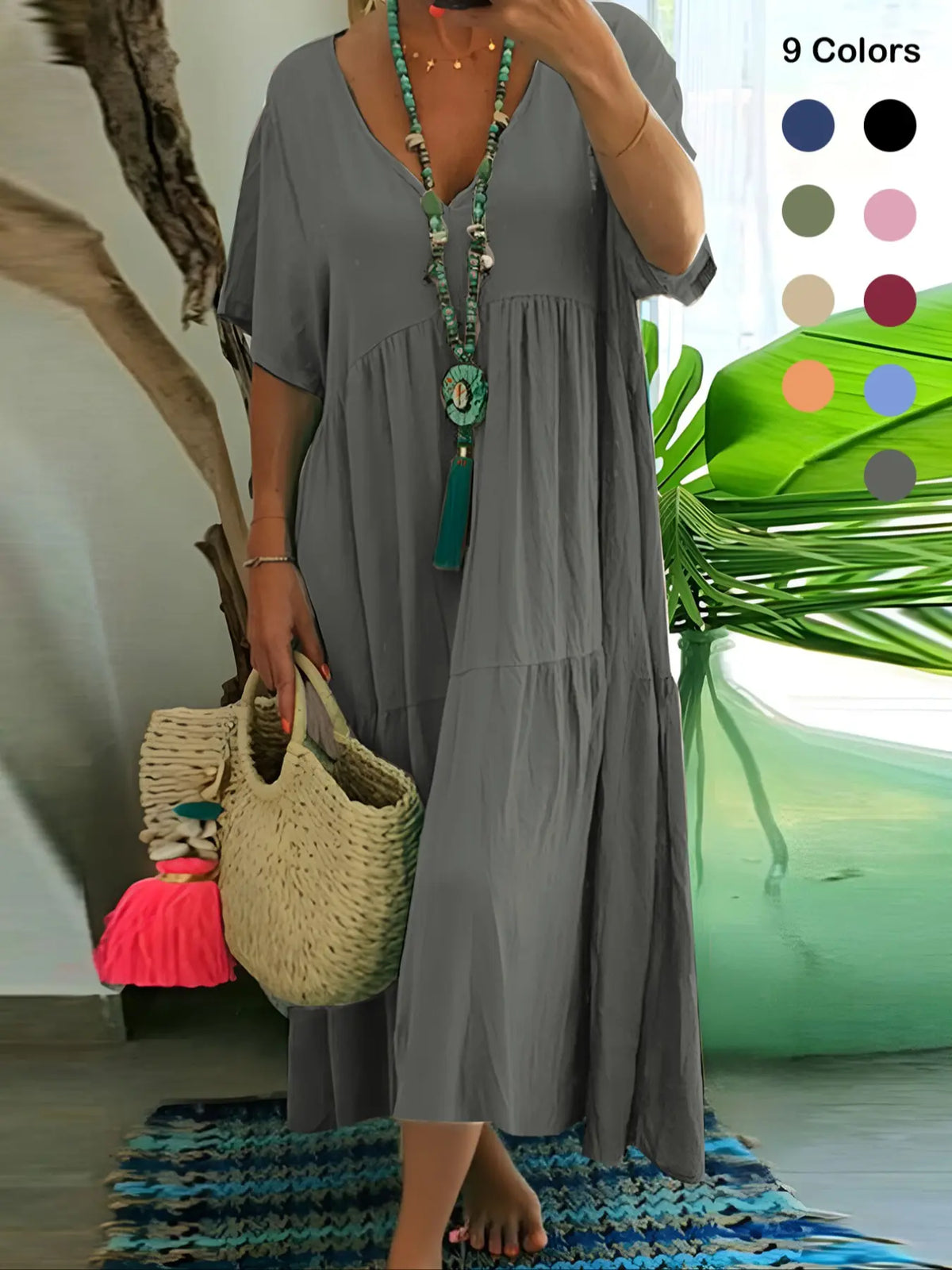 Plus Size Boho V-Neck Long Dress