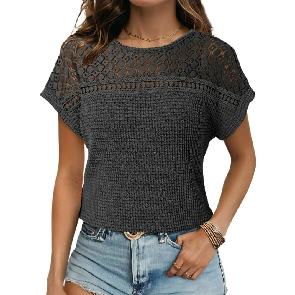 Women's Waffle Knit Hollow Out Top