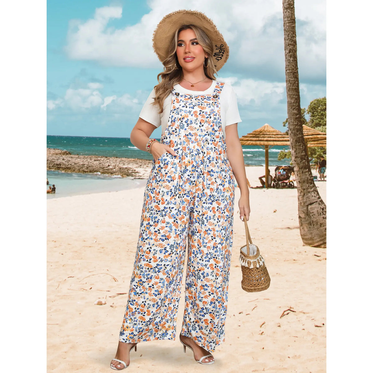Plus Size Sleeveless Wide Leg Jumpsuit with Pockets
