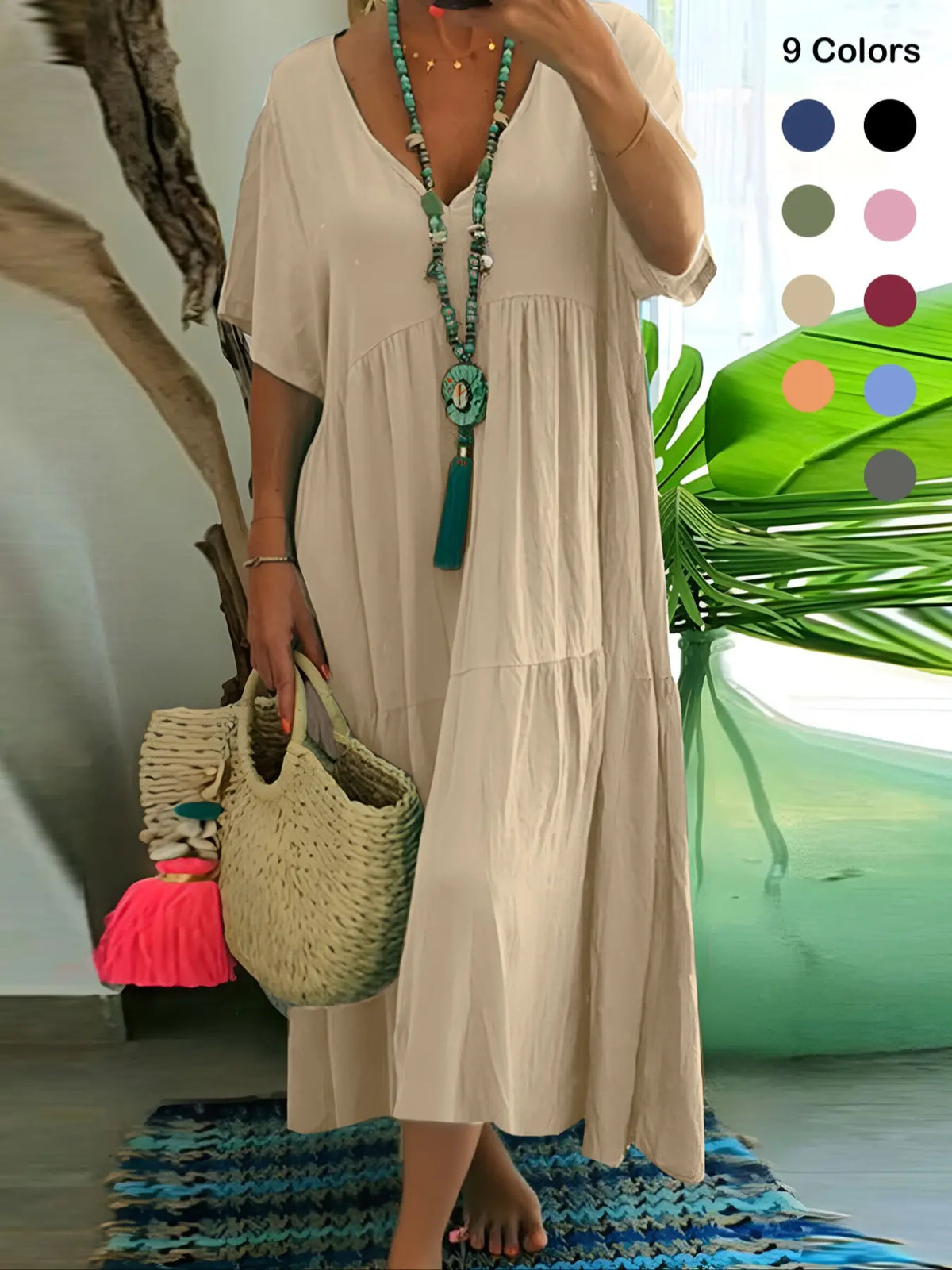 Plus Size Boho V-Neck Long Dress