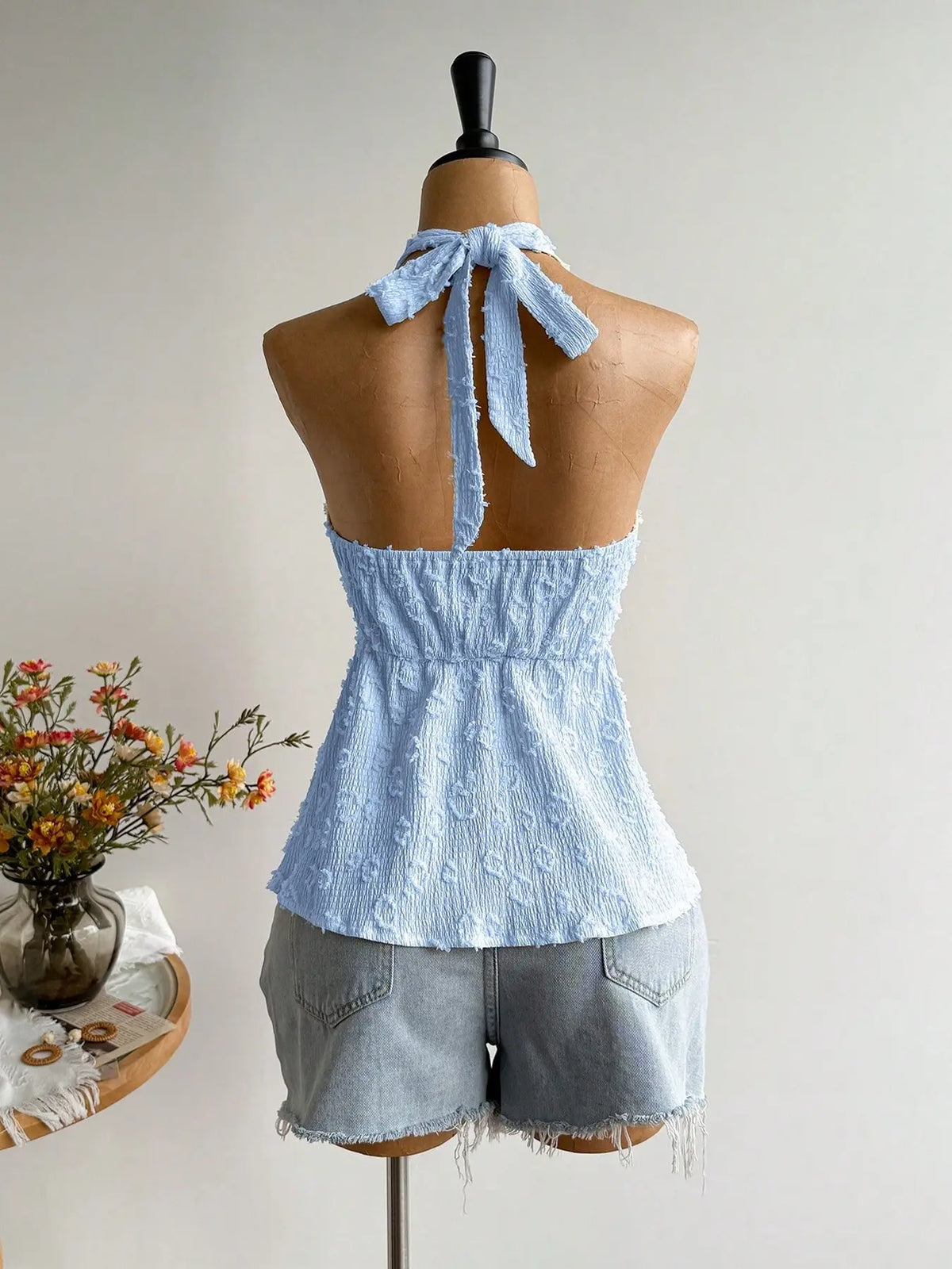 Bohemian Backless Halter Top, Fitted Sleeveless