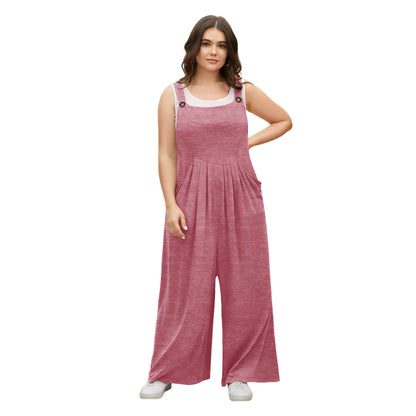 Plus Size Sleeveless Wide Leg Jumpsuit with Pockets