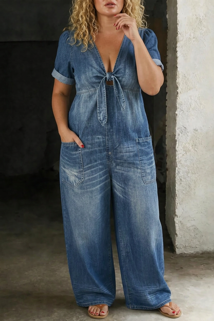 V Neck Short Sleeve Jumpsuit