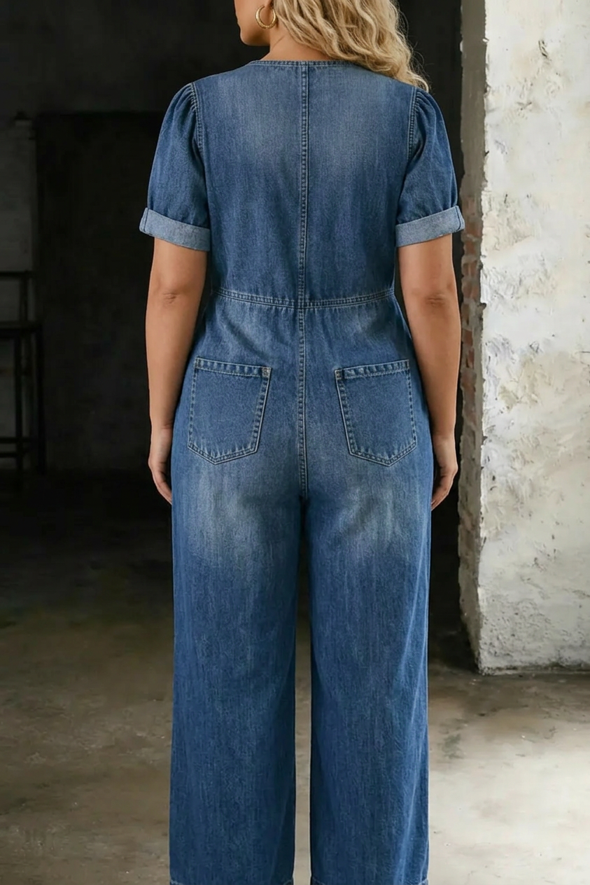 V Neck Short Sleeve Jumpsuit