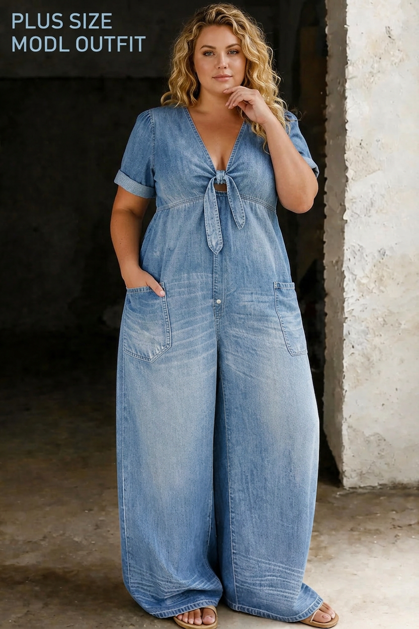 V Neck Short Sleeve Jumpsuit