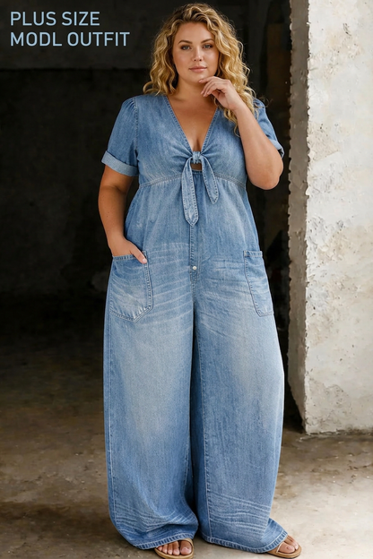 V Neck Short Sleeve Jumpsuit