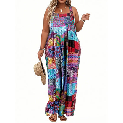 Plus Size Sleeveless Wide Leg Jumpsuit with Pockets