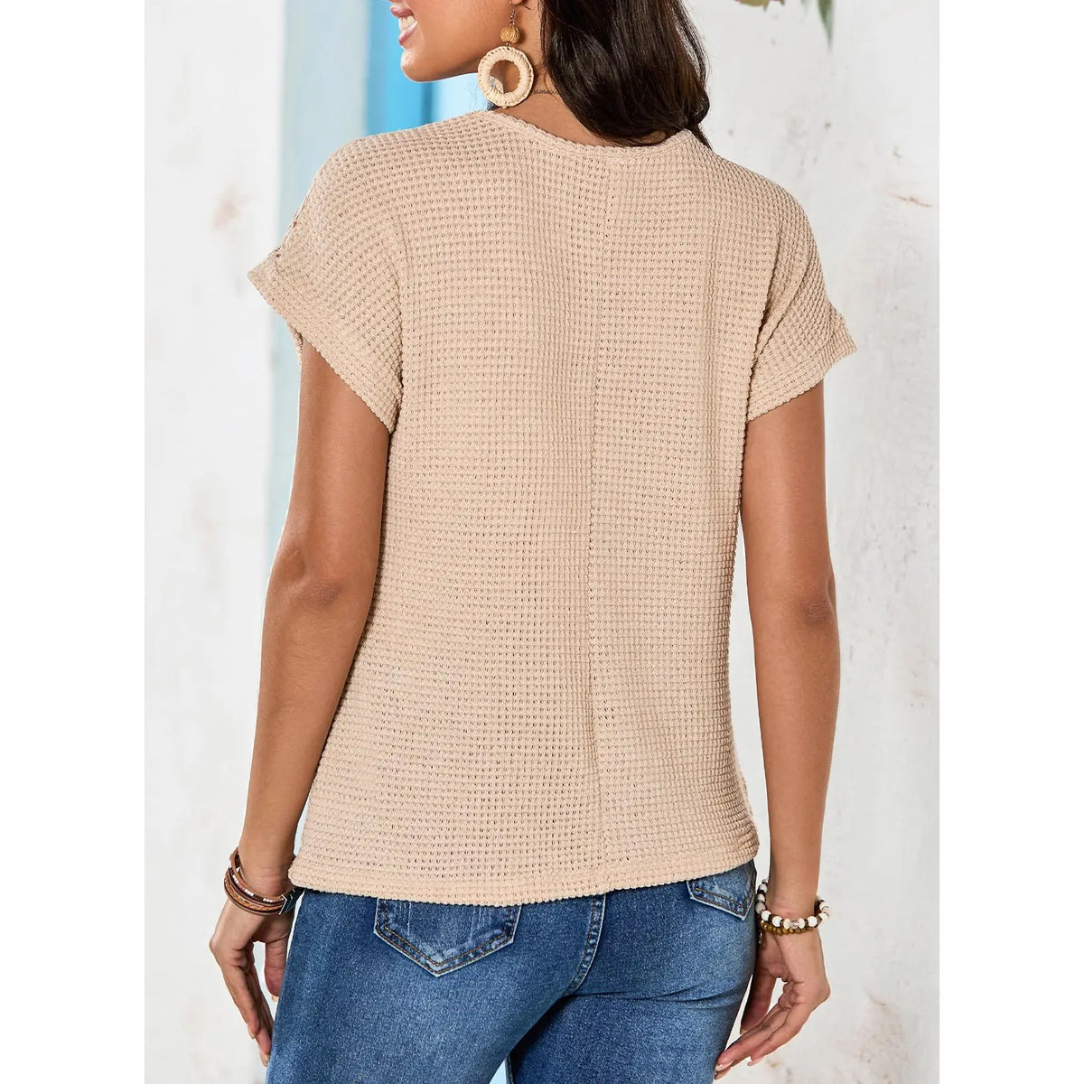 Women's Waffle Knit Hollow Out Top