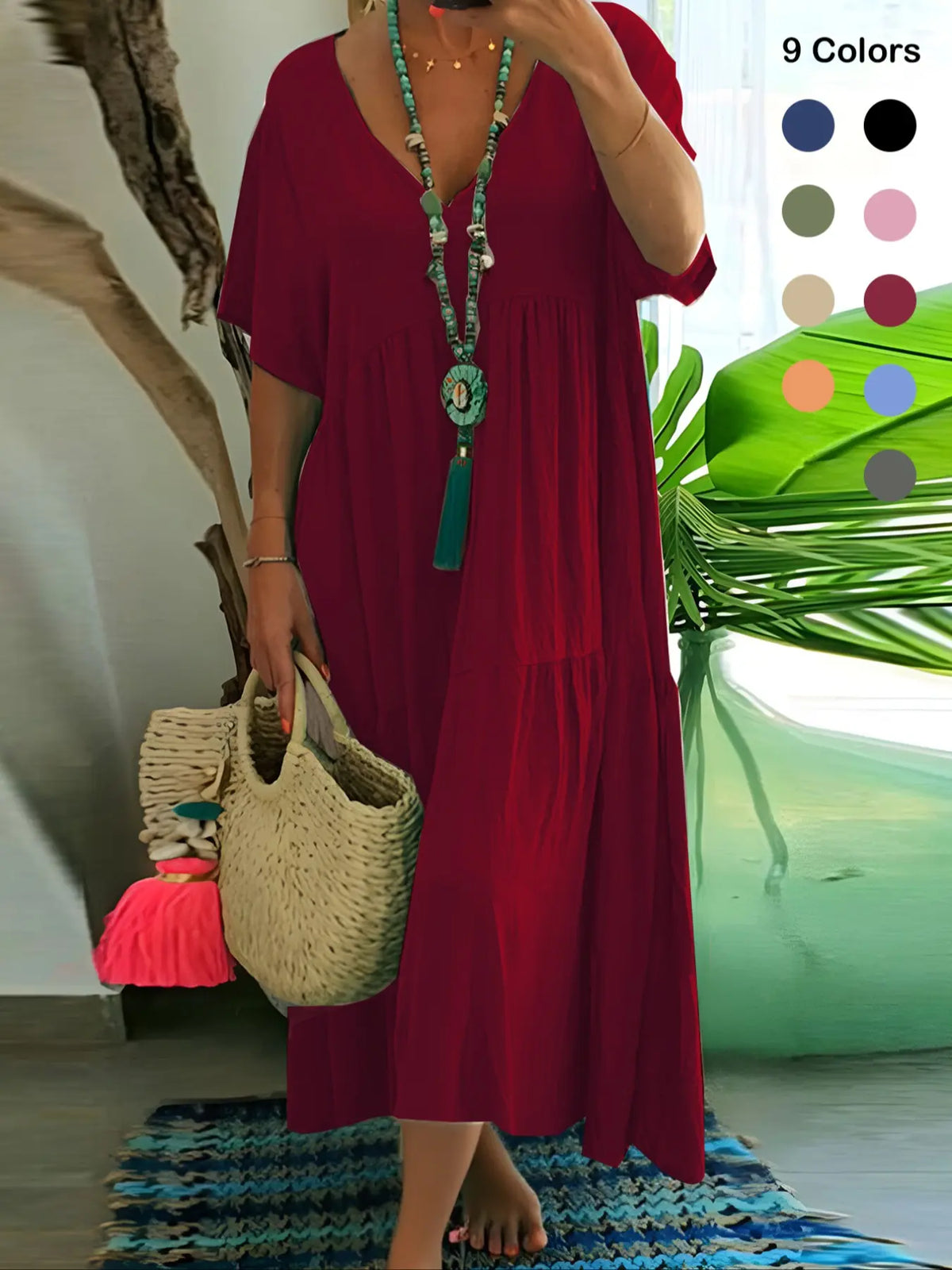 Plus Size Boho V-Neck Long Dress