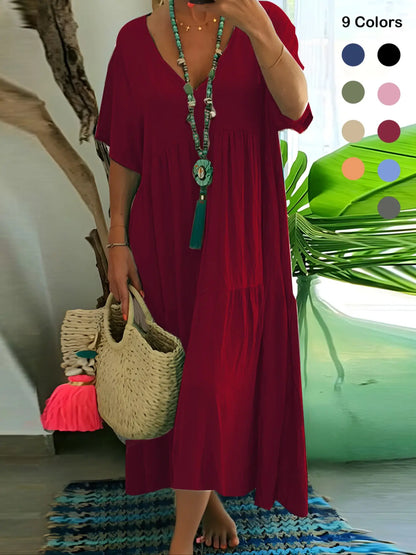 Plus Size Boho V-Neck Long Dress