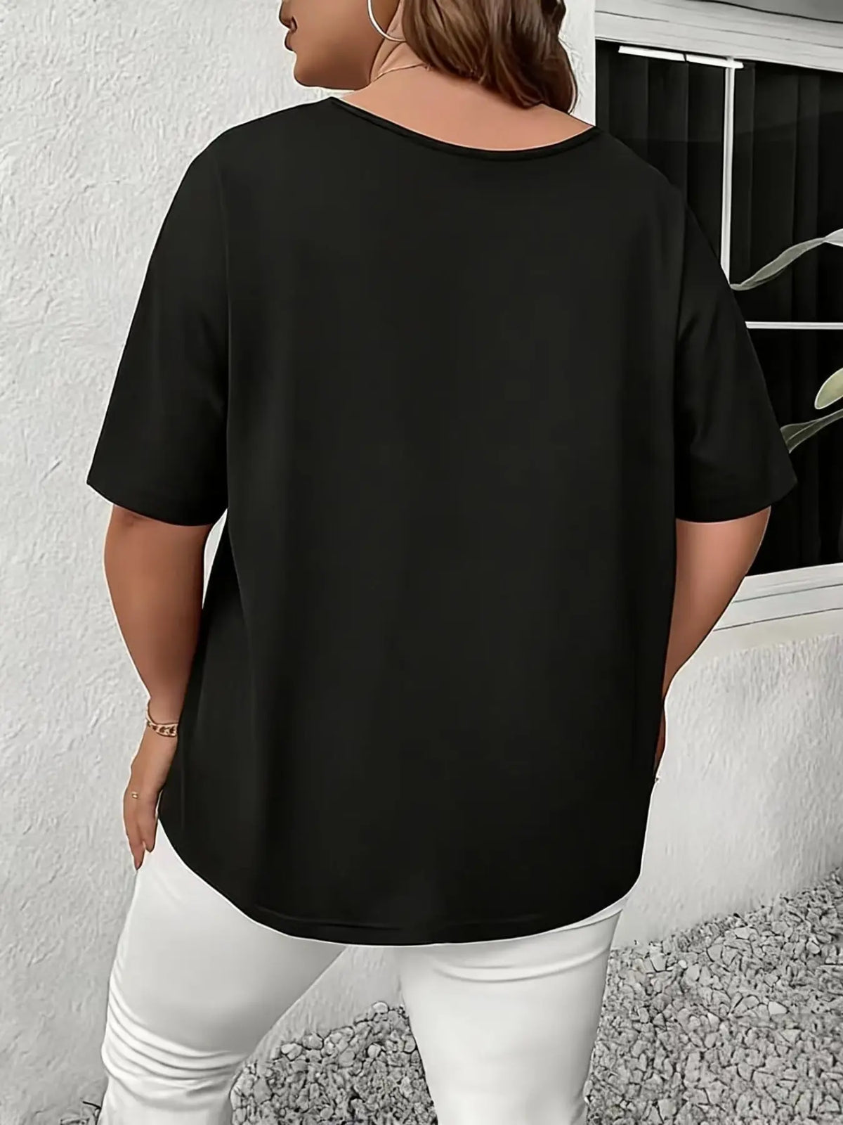 Women's V Neck Hollow Out Short Sleeve Top for Summer