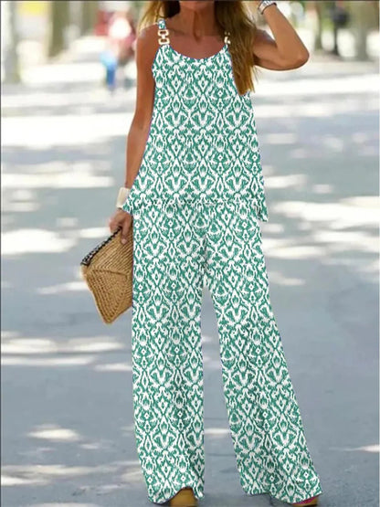 Ethnic Sleeveless Spaghetti Strap Casual Grommet Two-Piece Set