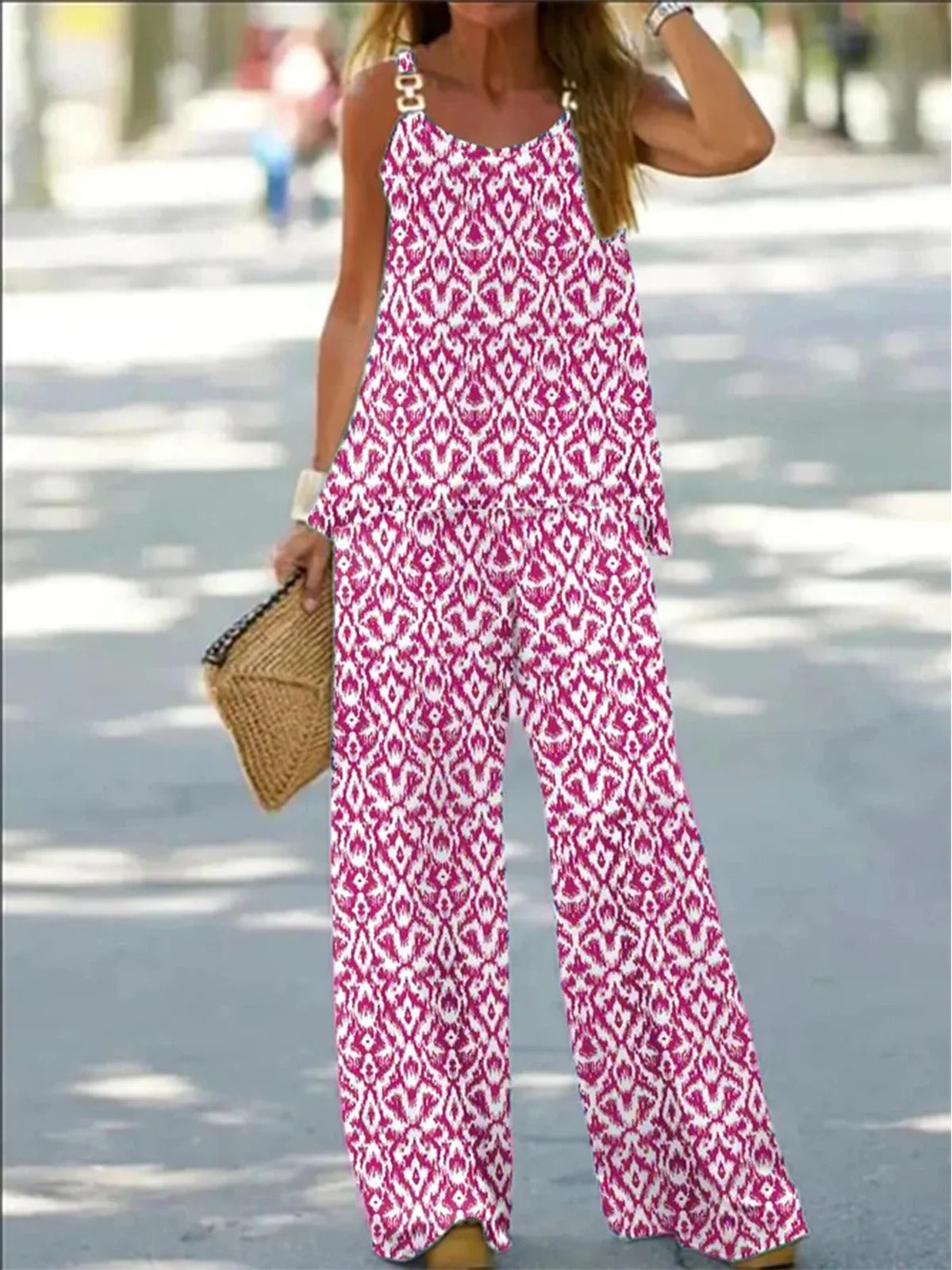 Ethnic Sleeveless Spaghetti Strap Casual Grommet Two-Piece Set