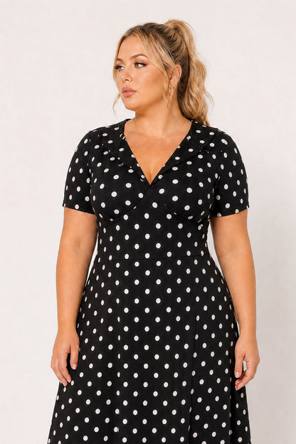 Plus Size Aveline Dotted  Charm Dress - Black/Ivory