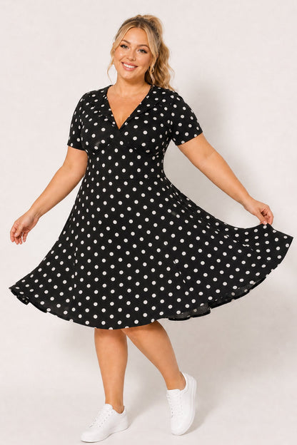 Plus Size Aveline Dotted  Charm Dress - Black/Ivory