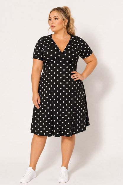 Plus Size Aveline Dotted  Charm Dress - Black/Ivory