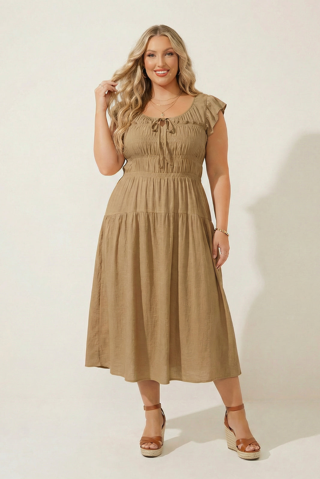 Plus Size Sunset Muse Midi Dress - Khaki