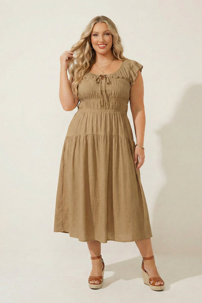 Plus Size Sunset Muse Midi Dress - Khaki