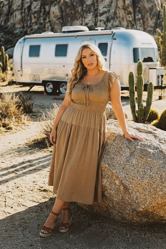 Plus Size Sunset Muse Midi Dress - Khaki