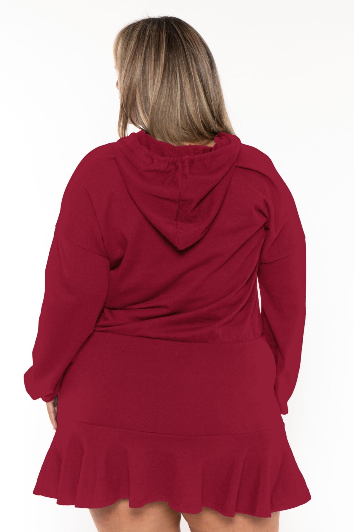 Plus Size Tracie Hoodie  Mini  Dress - Burgundy