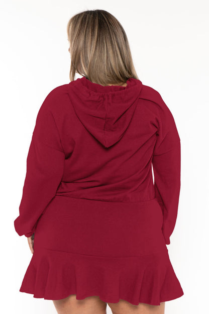 Plus Size Tracie Hoodie  Mini  Dress - Burgundy