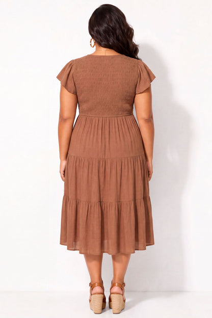 Plus Size Willow Breeze Midi Dress - Brown