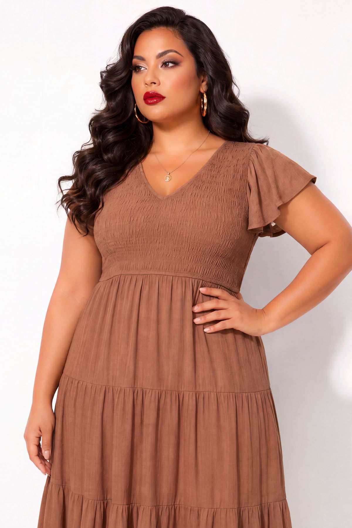 Plus Size Willow Breeze Midi Dress - Brown