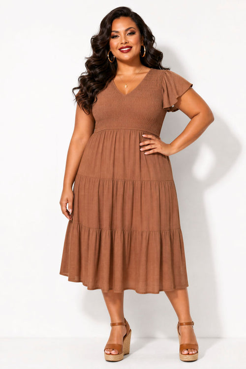 Plus Size Willow Breeze Midi Dress - Brown