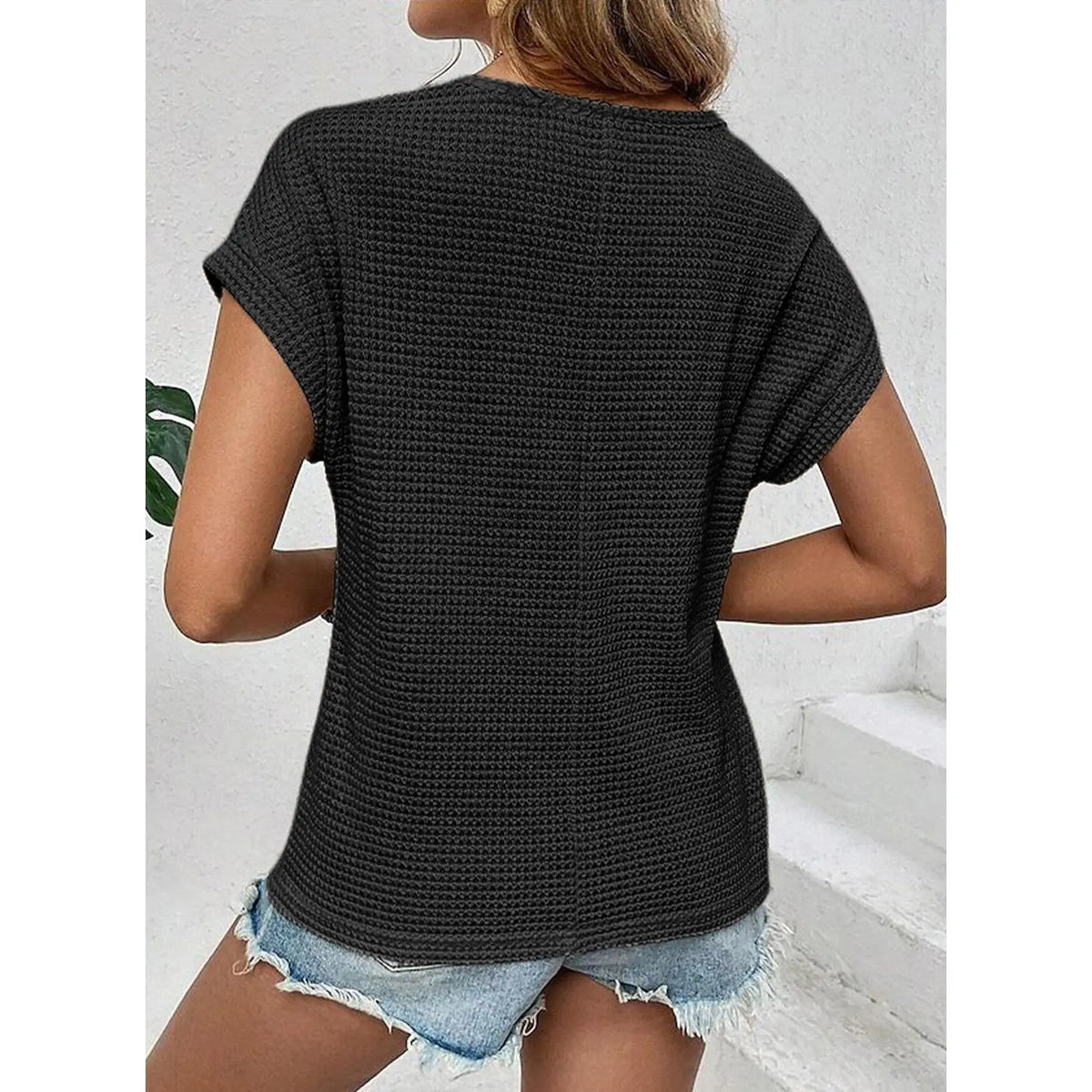 Women's Waffle Knit Hollow Out Top