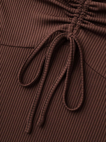 Plus Size Ribbed Spandex Blouse with Drawstring Bodice