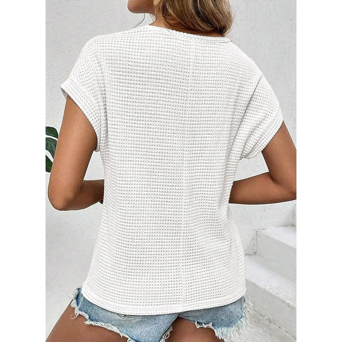 Women's Waffle Knit Hollow Out Top