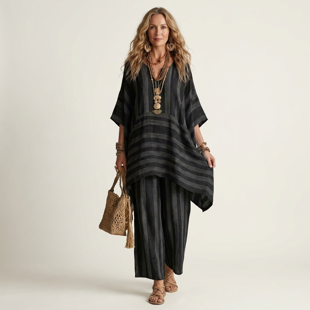 Two-Piece Striped Cotton-Linen Set