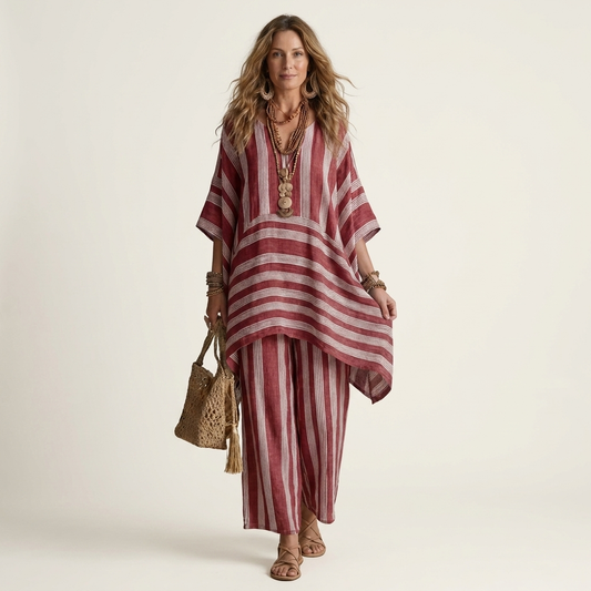 Two-Piece Striped Cotton-Linen Set