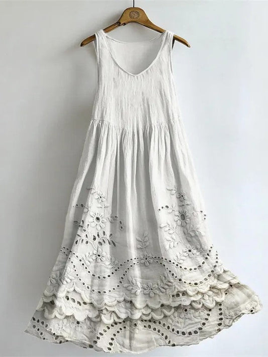 Cottage Floral Print Flowy Linen Tank Dress
